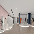 Modern Wedding Dress Shop Interior With Arches And Gown Displays
