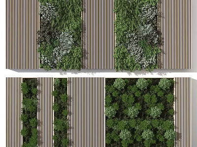 Green Plant Wall Design With Striped Background And Various Plant Species 3d model