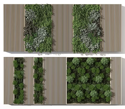 Green Plant Wall Design With Striped Background And Various Plant Species 3d model