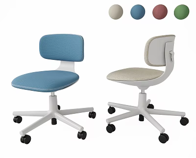 Modern Children's Chair With Wheels And Color Options Beige Blue Pink Green 3d model