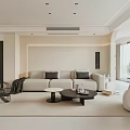 Modern Living Room Interior With Beige Sofa Accent Chair And Large TV