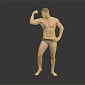 A Muscular Man Flexing His Arm Muscles With Bare Torso On Gray Background
