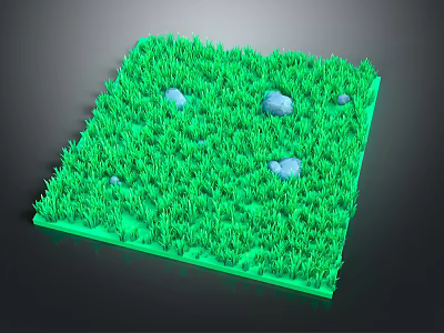 Lush Green Grass Square Patch With Small Stones On Dark Background 3d model