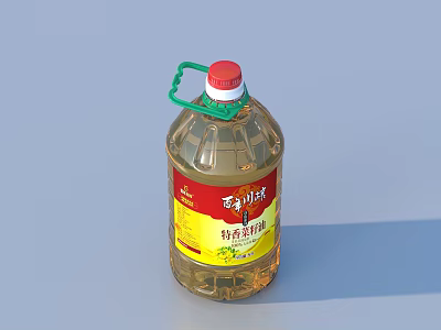 Fragrant Rapeseed Oil In Transparent Bottle With Green Handle And Red Cap 3d model