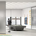 Modern Office Lounge Area With Green Chairs Tables Large Windows And Yellow Flooring