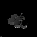 Black Robots Standing And Sitting On Black Hexagonal Platforms With Z Plus And X Logos 3d model