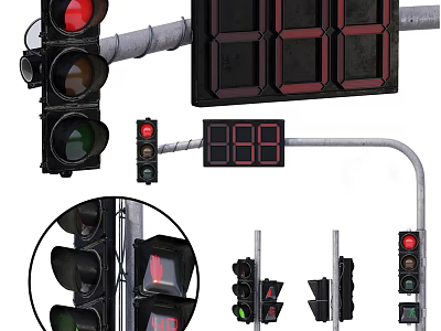 Outdoor Traffic Lights With Red Green Signals Countdown Displays And Angles 3d model