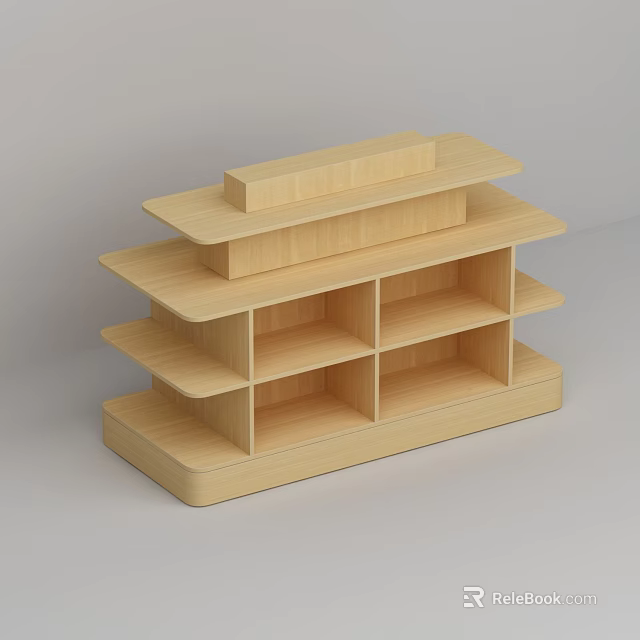 Wooden Display Shelf With Multiple Tiers Open Design For Retail Product Storage 3d model 
