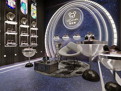 Modern Display Shelves In Retail Space With Stylish Shoe Showcases And LED Lighting 3d model