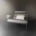 Black Leather Single Chair With Transparent Acrylic Frame And Patterned Pillow