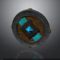Decorative Circular Ornament With Blue Gemstone Inlaid Wooden Center And Metallic Rim