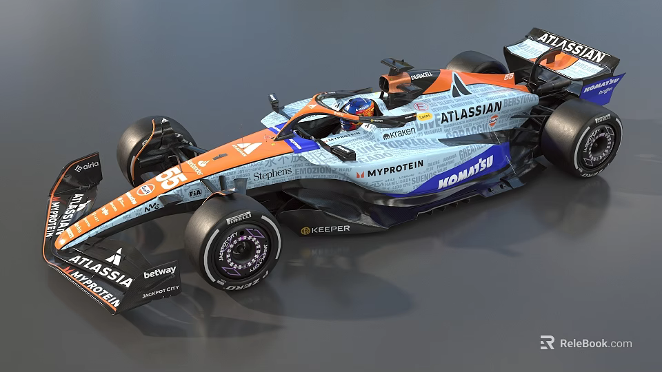 Orange And Gray Formula 1 Car Featuring ATLASSIAN Sponsors And Racing Tires 3d model 