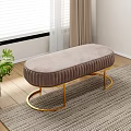 Modern Light Brown Velvet Sofa Bench With Gold Metal Round Legs For Room Decor