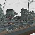 Detailed Military Warship 3D Model With Turrets Mast And Deck Structures