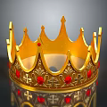 Shiny Golden Crown Decorative Accessory For Home With Red Gemstones And Intricate Designs