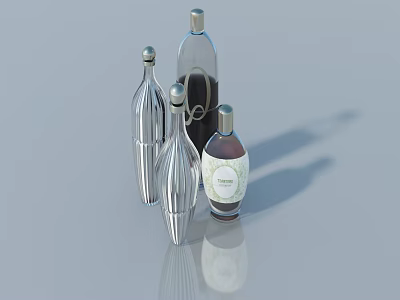 Modern Stylish Decorative Glass Bottle Collection With Various Shapes And Labels 3d model