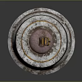 Cylindrical Metallic Weapon With Intricate Decorative Patterns Gold And Red Accents Ancient Style Reflective Surface