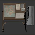 Vintage Wooden Easel With Map Papers And Old Metal Device Setup