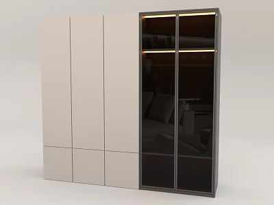 Modern Wardrobe With Light Colored Panels Glass Doors And Internal Lighting Shelves 3d model