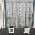 Modern Living Room With Gray Curtains And White Sheer For Large Window