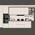 Modern Kitchen Interior With White Cabinets Refrigerator Oven Countertop And Storage