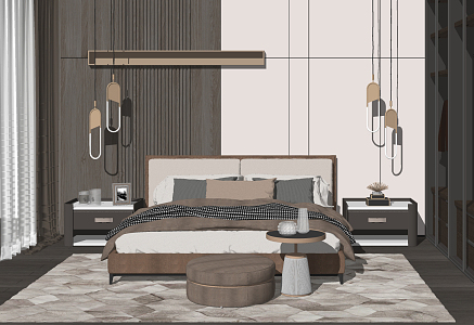 Light Luxury Background Double Bed Double Bed Wardrobe Ornaments 3d model