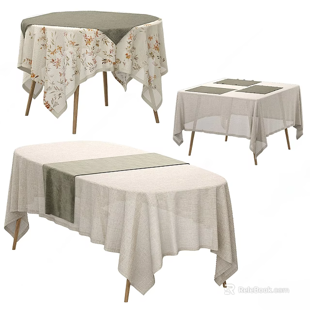 Stylish Linen Tablecloths With Floral And Solid Designs For Dining Tables 3d model 