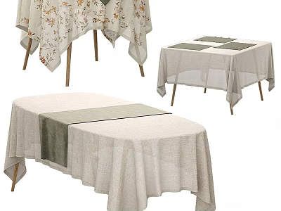 Stylish Linen Tablecloths With Floral And Solid Designs For Dining Tables 3d model