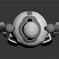 White and Silver Robot with Blue Eyes Mechanical Spiral Arms Standing on Reflective Floor