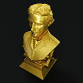 Golden Detailed Bust Sculpture Carving of Figure with Elegant Base