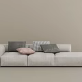 Modern Light Gray Three Seater Sofa With Dark Gray Pink Checkered Cushions 3d model