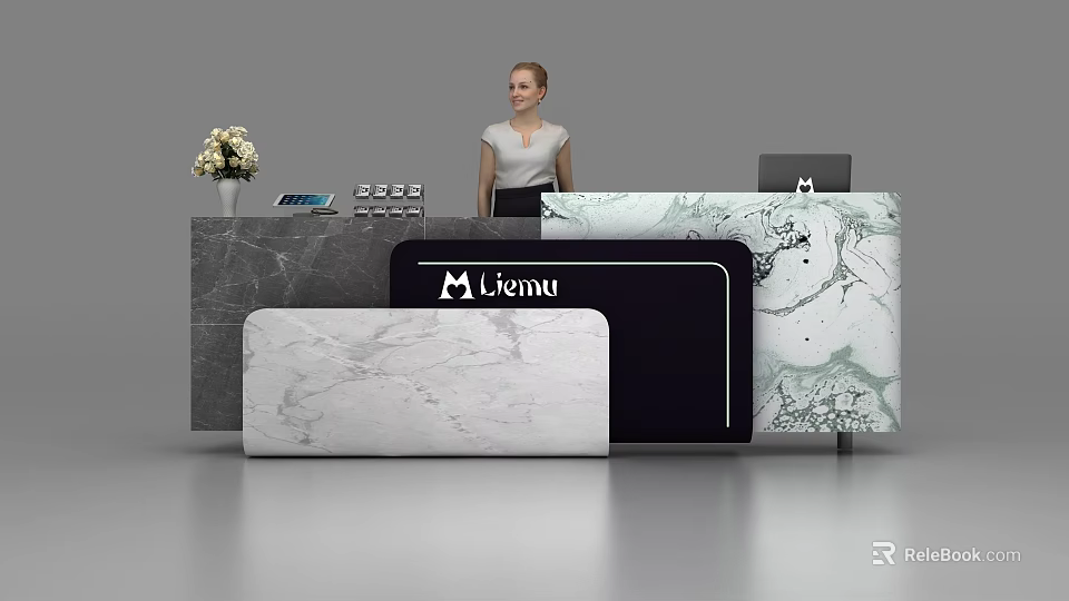Modern Reception Desk With Black And White Marble Countertop Design 3d model