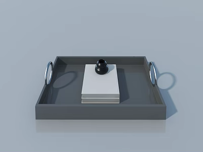 Swing Door Components with Gray Tray Black Knob White Block and Silver Ring Handles 3d model