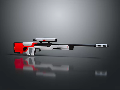 Modern Sniper Rifle With Red White Black Color Scheme Scope And Long Barrel 3d model