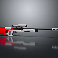 Modern Sniper Rifle With Red White Black Color Scheme Scope And Long Barrel