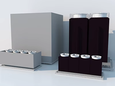Public Facility Equipment Featuring Large Gray And Black Enclosures With White Circular Components 3d model