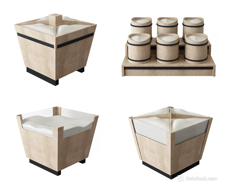 Square Showcase Shelves With White Cushions And Lidded Containers Interior Design 3d model 