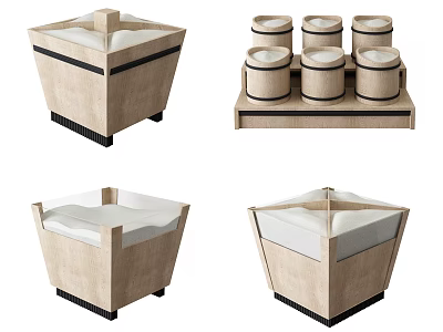Square Showcase Shelves With White Cushions And Lidded Containers Interior Design 3d model