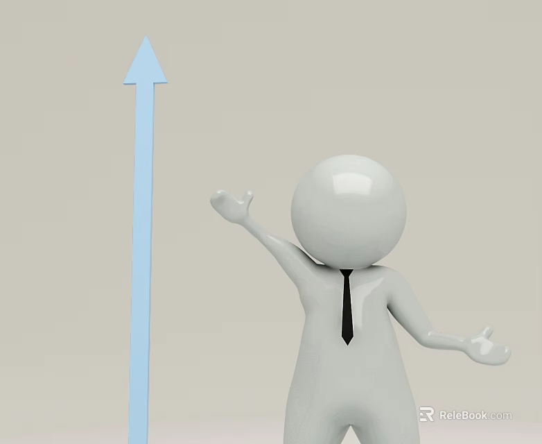 Hinged Door With Blue Upward Arrow And Human Figure Pointing Design 3d model