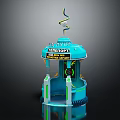Futuristic Blue Teleportation Booth With Neon Lights Spiral Antenna And Control Screen