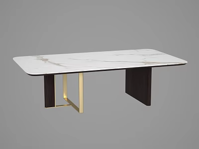 Elegant Modern Coffee Table With White Marble Top Gold Metal Legs And Dark Wood Base 3d model