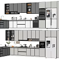 Modern Kitchen Interior With Gray Integrated Upper And Lower Cabinets And Appliances