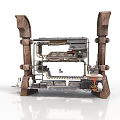 Mechanical Structural Design Featuring Wooden Pillars And Metal Frame Internal Components