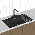 Modern Black Kitchen Sink With Faucet Dish Rack And Wooden Cabinets