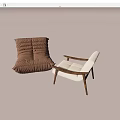 Modern Leisure Chairs With Brown Puffy Seat And Wooden Armrest Light Colored Cushion