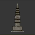 Classical Multi Tiered Stone Tower Sculpture With Carved Details And Square Base 3d model