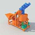 Industrial Mixing Equipment With Orange Body Blue Spiral Conveyors Feeding Hopper And Movable Base