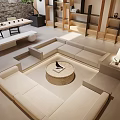 Modern Minimalist Basement Interior With Fireplace And Sofas 3d model