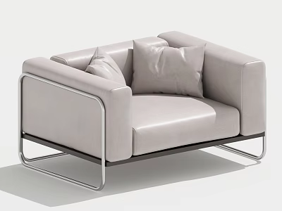 Modern Light Colored Leather Single Sofa With Metal Frame And Decorative Cushions 3d model