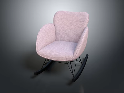 Light Pink Fabric Rocking Chair with Curved Backrest Armrests Black Rocking Legs Modern Minimalist Design 3d model
